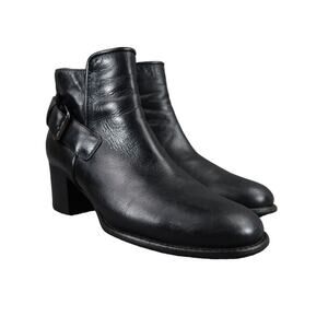 Aquatalia Shoes Women 7 Bootie Fashion Leather Block Heel Buckle Strap Black Zip